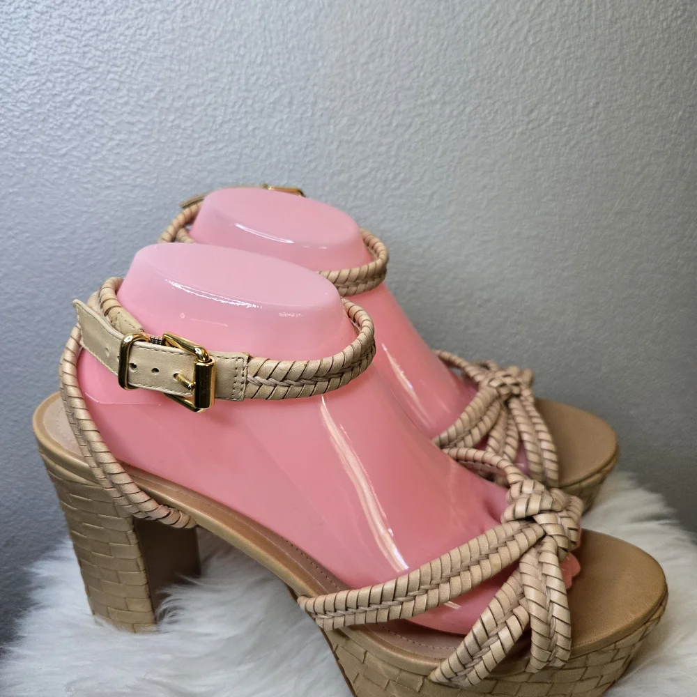 SCHUTZ Tan Braided Leather Platform Sandal